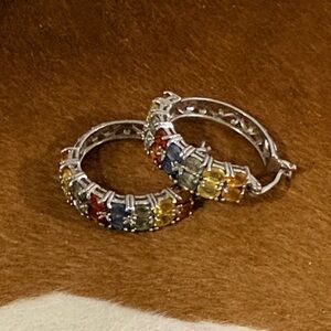 Elegant Multicolor Gemstone 925, Sterling Hoop Earrings